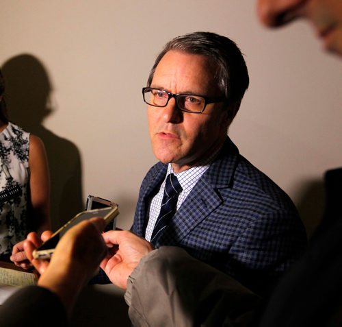 BORIS MINKEVICH / WINNIPEG FREE PRESS
Finance Minister Cameron Friesen talks about the deficit forecast outside his office at the Manitoba Legislative Building to the media during a press conference. NICK MARTIN STORY. Dec. 20, 2016