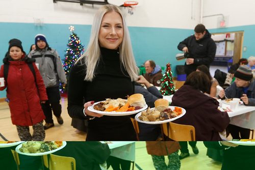 JOHN WOODS / WINNIPEG FREE PRESS
Ally Loepp  serves lunch at the 7TH Annual Loewen family Christmas Dinner in Win Gardner Place Sunday, December 25, 2016.

