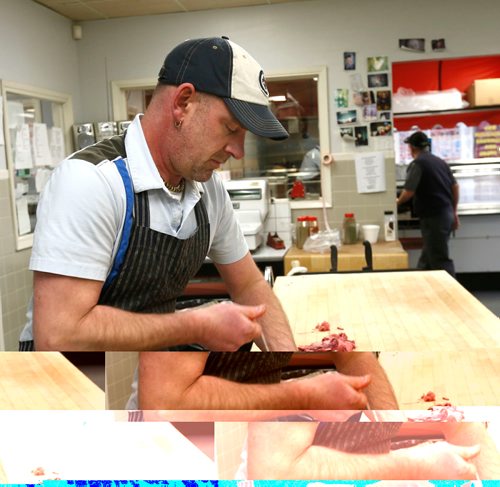 WAYNE GLOWACKI / WINNIPEG FREE PRESS 

Butcher Mark Dueck prepares a beef tenderloin at the family-owned shop, Dennys Meat Market on Wilton St. Jill Wilson story.  Dec.27 2016