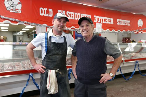 WAYNE GLOWACKI / WINNIPEG FREE PRESS 

Butchers Dennis Dueck, at right, and his son Mark at their family-owned shop, Dennys Meat Market on Wilton St. Jill Wilson story.  Dec.27 2016