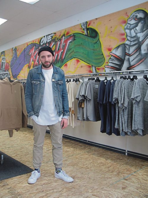 Canstar Community News Dec. 20, 2016 - Transcona's Eric Olek in Friday Knights streetwear's pop-up shop (433 Graham Ave.). On Dec. 14, someone broke into the shop through the front window, stealing $4,000 worth of merchandise. (SHELDON BIRNIE/CANSTAR/THE HERALD)