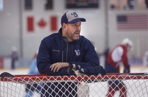 WAYNE GLOWACKI / WINNIPEG FREE PRESS 

Eric Dubois, Assistant Coach of the Manitoba Moose at the team practice Wednesday in the MTS IcePlex. Mike McIntyre story.  Dec.28 2016