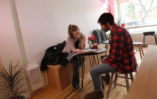 
RUTH BONNEVILLE / WINNIPEG FREE PRESS


RESTO - Verde 
Verde, a relatively new indie juice bar in Wolseley. 887 Westminster.
Regular customers Christina Cavell and Nick Servuletz enjoy and Red Rocket in cozy atmosphere.  
See Alison Gilmor
 Dec 29, 2016