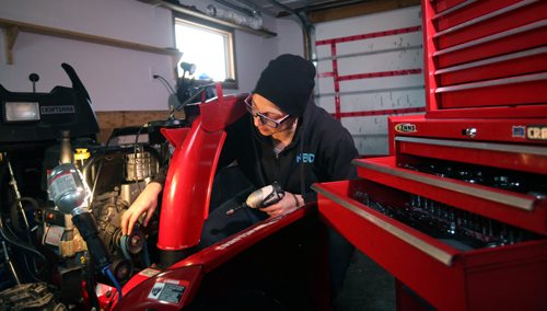 RUTH BONNEVILLE / WINNIPEG FREE PRESS

49.8 Feature:  La Petite Machine,  owner Chantale Lavack, 

What: This is for an Intersection feature on Chantale, who opened her small business repair shop earlier in 2016, after being the only woman in her class taking a small engine repair course @ Red River College. Chantale works on snow blowers in her 1 car garage that she renovated into a heated workshop behind her home.  
See Dave Sanderson story. 

 Dec 30, 2016