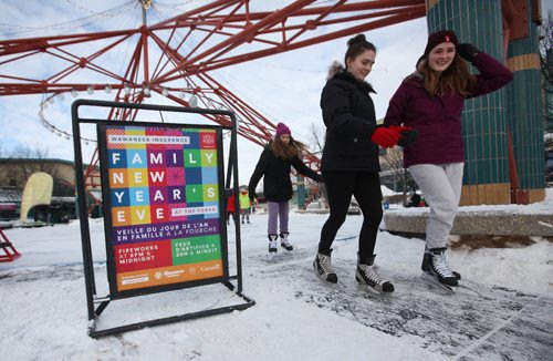 RUTH BONNEVILLE / WINNIPEG FREE PRESS

People skate under the canopy and on the skating trails at the Forks during the Day Saturday heading into the New Years Eve Celebrations later Saturday night. 
Standup photo 
 Dec 31, 2016
