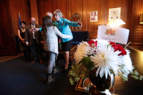 JOHN WOODS / WINNIPEG FREE PRESS
Janice Filmon, Lieutenant Governor of Manitoba, greets members of the public at the annual New Year Levee at the Manitoba Legislature Sunday, January 1, 2017.