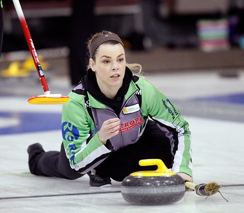 PHIL HOSSACK / WINNIPEG FREE PRESS -  Skip Laura Burtnyk play's with team mate Hailey Ryan, their fathers Kerry and Jeff won the World Curling Title together in 1995. See Jay Bell's story.  January 2,2017
