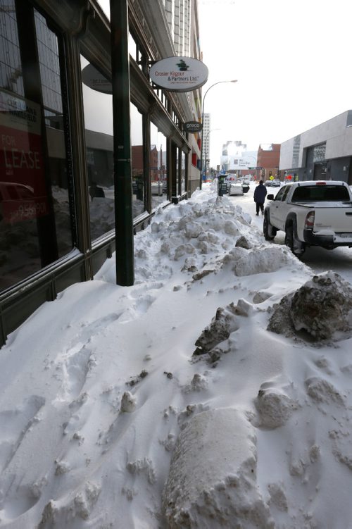 WAYNE GLOWACKI / WINNIPEG FREE PRESS 

Snow filled section of the sidewalk along Carlton St. near Portage Ave.  Tuesday.  Jan.3 2017