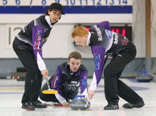 PHIL HOSSACK / WINNIPEG FREE PRESS -  JT Ryan framed by Brendan Bilakwa (left) and Graham McFarlane is 5-0 going into the provincial Jr playoff's wednesday....See Jay Bell's story. January 4, 2017