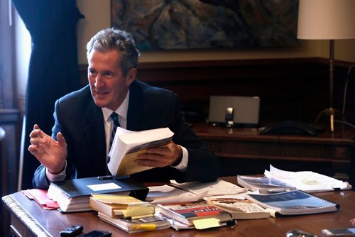 WAYNE GLOWACKI / WINNIPEG FREE PRESS 

Premier Brian Pallister in his office Friday with a sample of the reading material he took to Costa Rica.¤Nick Martin story.  Jan.6  2017
