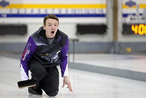 RUTH BONNEVILLE / WINNIPEG FREE PRESS

Skip JT Ryan reacts  his team winning the 2017 Canola Junior Provincial Championships at St. Vital Arena Friday afternoon.

See Jason Bell's story. 
 Jan 06, 2017