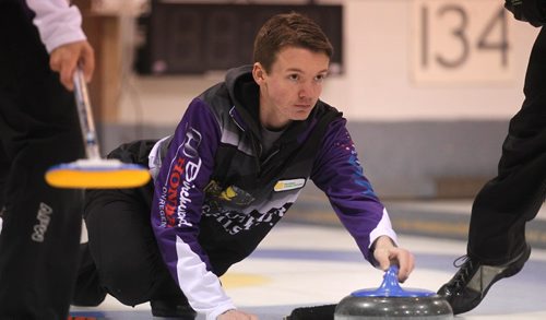 RUTH BONNEVILLE / WINNIPEG FREE PRESS

Skip JT Ryan throws his  rock during the final game of the  2017 Canola Junior Provincial Championships at St. Vital Arena Friday afternoon.

See Jason Bell's story. 
 Jan 06, 2017