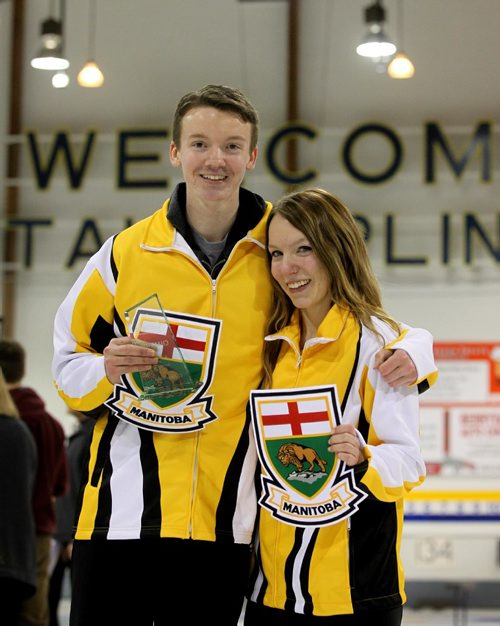 RUTH BONNEVILLE / WINNIPEG FREE PRESS

Skip, JT Ryan and his sister,Third Hailey Ryan on Team Burtnyk, celebrate winning the 2017 Canola Junior Provincial Championships in the men's and women's categories  at St. Vital Arena Friday afternoon. 
See Jason Bell's story. 
 Jan 06, 2017