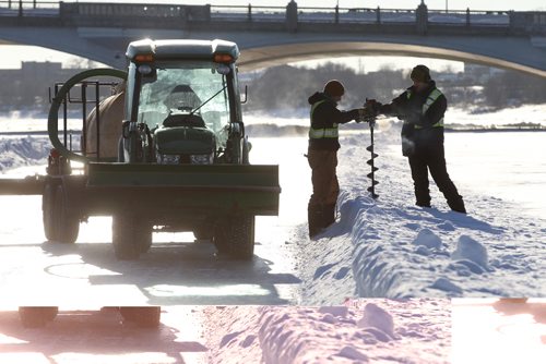 RUTH BONNEVILLE / WINNIPEG FREE PRESS

Forks site staff drill for water to fill their tank as they prep the River Trail by flooding it Saturday afternoon.  Staff plan to have it opened this week.  
Standup photo 
 Jan 07, 2017