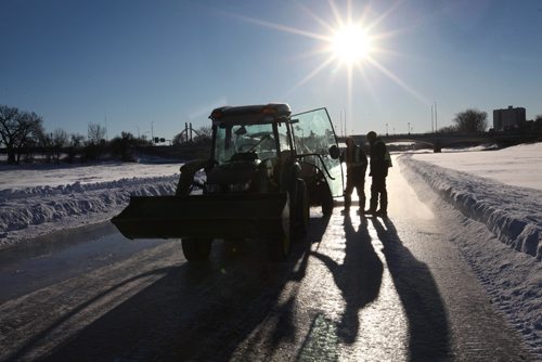 RUTH BONNEVILLE / WINNIPEG FREE PRESS

Forks site staff prep the River Trail by flooding it Saturday afternoon.  Staff plan to have it opened this week.  
Standup photo 
 Jan 07, 2017