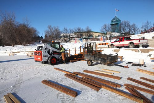 RUTH BONNEVILLE / WINNIPEG FREE PRESS

Forks site staff set up stairs Saturday going from the river walk to the ice level on the Assiniboine River as they prep for the opening of the River Trail this week.  
Standup photo 
 Jan 07, 2017