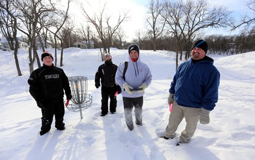 TREVOR HAGAN / WINNIPEG FREE PRESS
JEric Kulchycki, James Franz, Bryan Freese and Steve Link were out playing frisbee golf at Happyland Park, Sunday, January 8, 2017