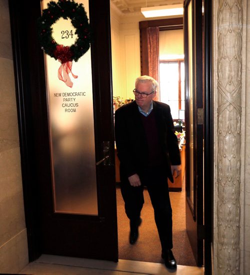 WAYNE GLOWACKI / WINNIPEG FREE PRESS 

Greg Selinger leaves on a break from the meeting with New Democrat MLAs and the party's provincial Tuesday to decide the fate of The Maples MLA Mohinder Saran.    Nick Martin/ Kristin Annable stories  Jan.10  2017
