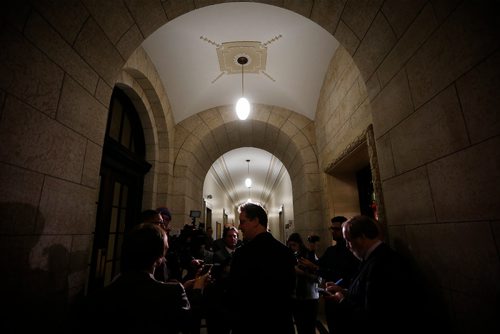 JOHN WOODS / WINNIPEG FREE PRESS
Rob Altemeyer, MLA and NDP caucus chair spoke to media after a NDP caucus meeting to discuss the fate of Mohinder Saran, a former Manitoba cabinet minister who was the subject of a sexual harassment complaint, Tuesday, January 10, 2017 at the Manitoba Legislature.