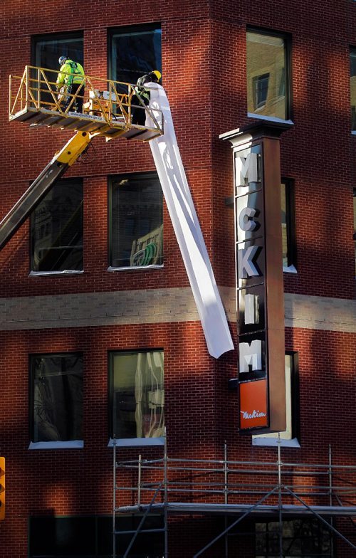 PHIL HOSSACK / WINNIPEG FREE PRESS -  The former Crocus building got a new name Wednesday afternoon as workers unveiled the new sign and McKim name. See release. STAND-UP 2 of 2 photos....January 11, 2017