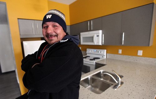 PHIL HOSSACK / WINNIPEG FREE PRESS -  Harry Williams beams with pride posing in a suite at the Austin Family Commons. Harry helped work on the construction of the family housing unit. See Carol Sander's story. . ....January 13, 2017