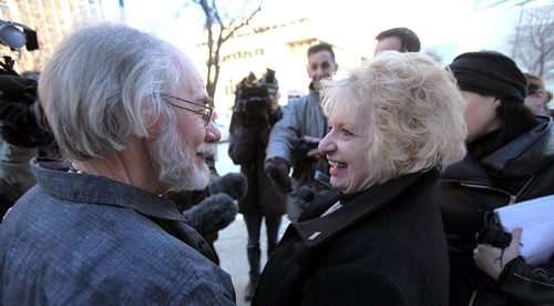 PHIL HOSSACK / WINNIPEG FREE PRESS -  Wilma and Cliff Derksen outside the courthouse Monday afternoon, day one of the re-trial. See Melissa Martin's and Katie May's stories...January 16, 2017