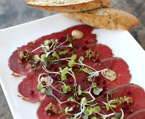 JASON HALSTEAD / WINNIPEG FREE PRESS

Bison carpaccio at Thermëa Winnipeg, Jan. 17, 2017. (for restaurant review)