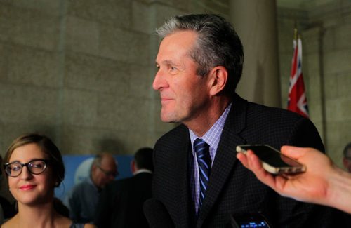 BORIS MINKEVICH / WINNIPEG FREE PRESS
The France-based Roquette company will build a $400 million pea processing plant in the Portage la Prairie area. Premier Brian Pallister and Agriculture Minister Ralph Eichler announced it at The Legislative Building Rotunda this afternoon.
In this photo Premier Brian Pallister in scrum after the formal event. JAN. 18, 2017
