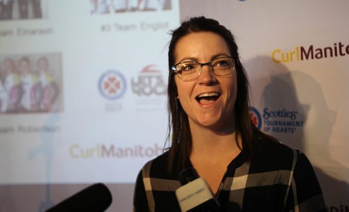 RUTH BONNEVILLE / WINNIPEG FREE PRESS

Sports/Scotties
Kerri Einarson at press conference held at the Mb Sports Hall of Fame at announcement of the upcoming Scotties Tournament on Thursday.  


 Jan 19, 2017