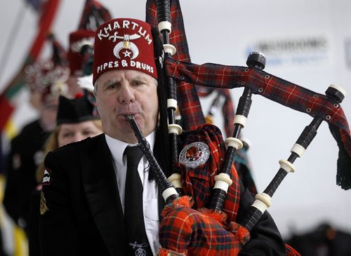 PHIL HOSSACK / WINNIPEG FREE PRESS - The Shriner's Khartum Pipes and Drums piped curlers and officials on and off the Ice at  the Fort Garry Curling Club Thursday. See Jason Bell's story.  ....January 19, 2017