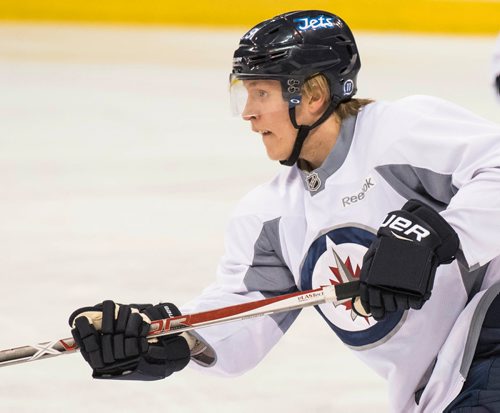 DAVID LIPNOWSKI / WINNIPEG FREE PRESS 

Winnipeg Jets #29 Patrick Laine during practice at MTS Centre Sunday January 22, 2017.