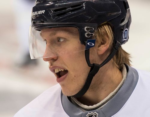 DAVID LIPNOWSKI / WINNIPEG FREE PRESS 

Winnipeg Jets #29 Patrick Laine during practice at MTS Centre Sunday January 22, 2017.