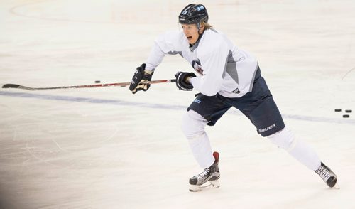 DAVID LIPNOWSKI / WINNIPEG FREE PRESS 

Winnipeg Jets #29 Patrick Laine during practice at MTS Centre Sunday January 22, 2017.