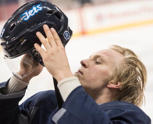 DAVID LIPNOWSKI / WINNIPEG FREE PRESS 

Winnipeg Jets #29 Patrick Laine during practice at MTS Centre Sunday January 22, 2017.