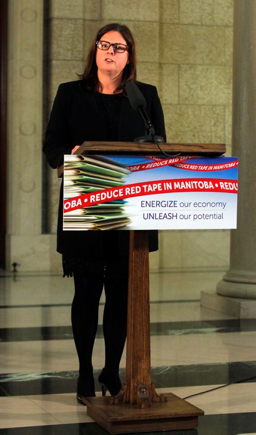 BORIS MINKEVICH / WINNIPEG FREE PRESS
Proclamation of Red Tape Awareness Week in Rotunda at the Legislative Building. Deputy Premier Heather Stefanson at the event.  JAN. 23, 2017