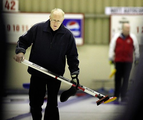 PHIL HOSSACK / WINNIPEG FREE PRESS -  Ron Westcott ponders a tough end Monday evening at the Heather curling club as he and his ring ended the night scoreless against their opponent. Jason Bell story.  ....January 23, 2017