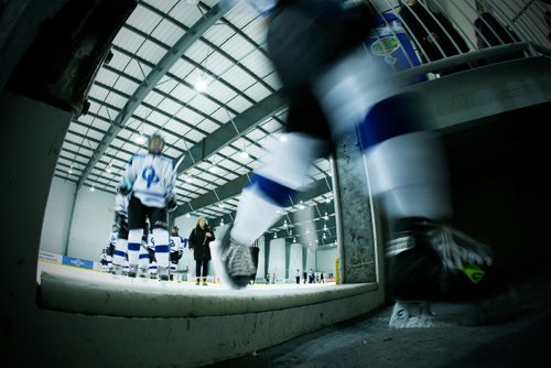 JOHN WOODS / WINNIPEG FREE PRESS
Oak Park Raiders heads to the dressing rooms after defeating the Dakota Lancers at MTS Iceplex Tuesday, January 24, 2017.