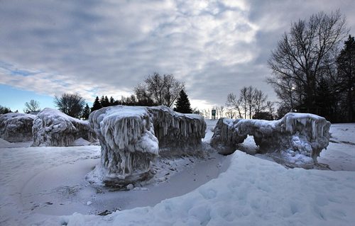 PHIL HOSSACK / WINNIPEG FREE PRESS -  Windblown ice ridges pile up along the shore at Winnipeg Beach Provincial Park.  ....January 24, 2017