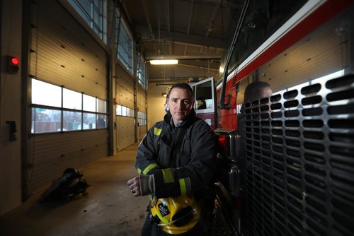 RUTH BONNEVILLE / WINNIPEG FREE PRESS


49.8 Feature: Firefighter Lionel Crowther at #11 fire station on Portage and with his family at their home in North Kildonan.  
See Story by Nick Martin on 10th anniversary of fire at 15 Place Gabrielle Roy in old St. Boniface that took the lives of two veteran firefighters, Thomas Nichols and Harold Lessard.  
 Jan 25, 2017