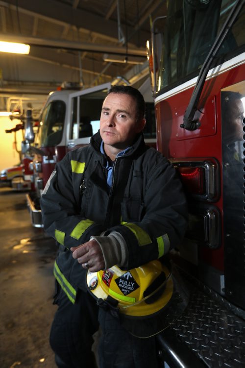 RUTH BONNEVILLE / WINNIPEG FREE PRESS


49.8 Feature: Firefighter Lionel Crowther at #11 fire station on Portage and with his family at their home in North Kildonan.  
See Story by Nick Martin on 10th anniversary of fire at 15 Place Gabrielle Roy in old St. Boniface that took the lives of two veteran firefighters, Thomas Nichols and Harold Lessard.  
 Jan 25, 2017