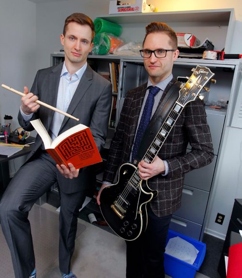 BORIS MINKEVICH / WINNIPEG FREE PRESS
MKM Management Services is a company run by Shane Matthewson, left, and Jesse Matthewson, right, of the noise-rock/hardcore band KEN mode. They pose for a photo in their home office in St. Vital. Erin Lebar story. JAN. 26, 2017