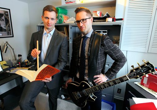 BORIS MINKEVICH / WINNIPEG FREE PRESS
MKM Management Services is a company run by Shane Matthewson, left, and Jesse Matthewson, right, of the noise-rock/hardcore band KEN mode. They pose for a photo in their home office in St. Vital. Erin Lebar story. JAN. 26, 2017