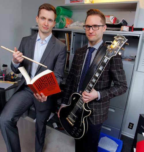 BORIS MINKEVICH / WINNIPEG FREE PRESS
MKM Management Services is a company run by Shane Matthewson, left, and Jesse Matthewson, right, of the noise-rock/hardcore band KEN mode. They pose for a photo in their home office in St. Vital. Erin Lebar story. JAN. 26, 2017