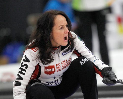 PHIL HOSSACK / WINNIPEG FREE PRESS -  Michelle Englot "roars" Friday afternoon at the Eric Coy Arena, home of this years Scotties. Melissa Martin story....January 27, 2017