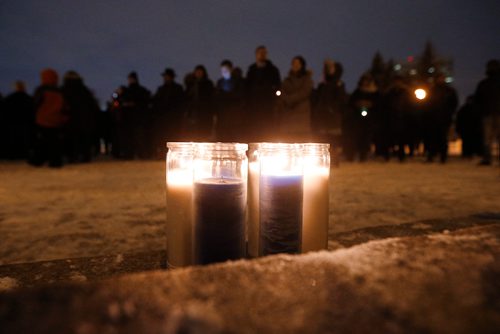 JOHN WOODS / WINNIPEG FREE PRESS
People gathered with Manitobans for Human Rights and the University of Manitoba Muslim Students Association at the Manitoba Legislative Building for a solidarity vigil and moment of silence for victims and families of the Quebec City Mosque Shooting Monday, January 30, 2017.