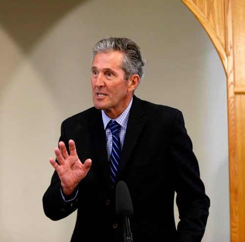 WAYNE GLOWACKI / WINNIPEG FREE PRESS

Premier Brian Pallister speaks to reporters after meeting with local Muslim leaders at the Winnipeg Grand Mosque Tuesday.  Larry Kusch  story. Jan.31  2017