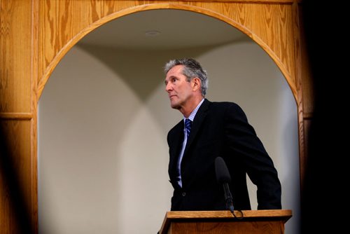 WAYNE GLOWACKI / WINNIPEG FREE PRESS

Premier Brian Pallister speaks to reporters after meeting with local Muslim leaders at the Winnipeg Grand Mosque Tuesday.  Larry Kusch  story. Jan.31  2017