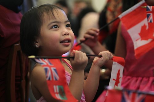 RUTH BONNEVILLE / WINNIPEG FREE PRESS

Audray Magnayi (4yrs) waves her Canadian and Manitoban flags after becoming a Canadian citizen with her family  at Citizenship Ceremony at the Legislative Building Wednesday afternoon.  

Feb 01, 2017
