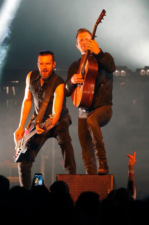 PHIL HOSSACK / WINNIPEG FREE PRESS  - Dierks Bentley (right)  and bassist (could not find his name online...sorry) in Concert at the MTS Center Wednesday evening.. - February 1, 2017