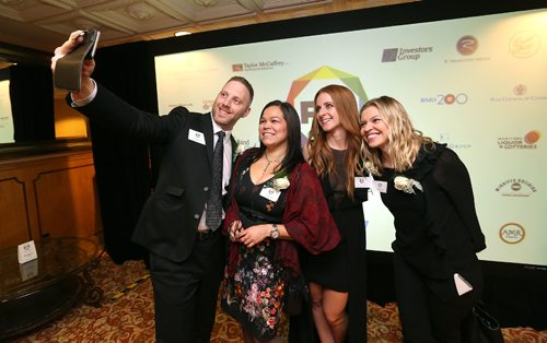 JASON HALSTEAD / WINNIPEG FREE PRESS

L-R: Finalists Mike Deluca (Proximity Mobile), Jessica Dumas (Prime Image Life Coaching), Margaux Miller (Genuwine Cellars) and Alana Cuma (Winnipeg Chamber of Commerce) snap a selfie at the ninth annual Future Leaders of Manitoba Awards on Jan. 26, 2017, at the Fort Garry Hotel. (See Social Page)